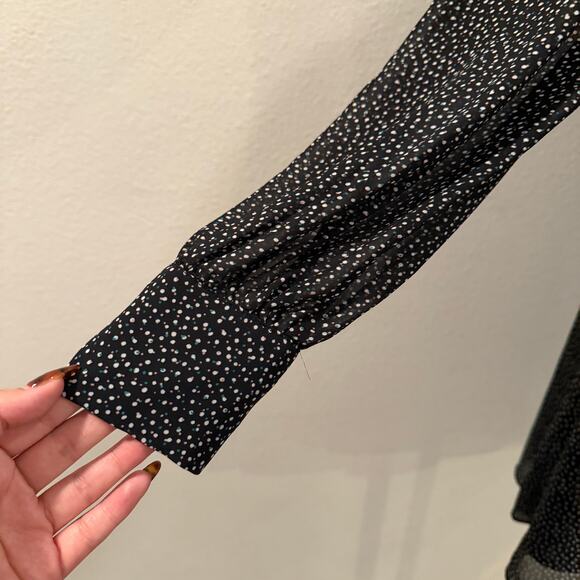 Reset by Jane Black Polka Dot Long Sleeve Mini Dress V Neck Fit Flare Boho Fall - Picture 6 of 11